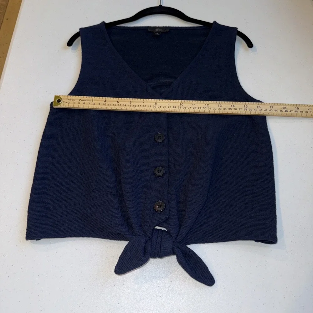 J crew  Sz Small Button-Front knit tank Tying Sleeveless  Navy Blue shirt office
